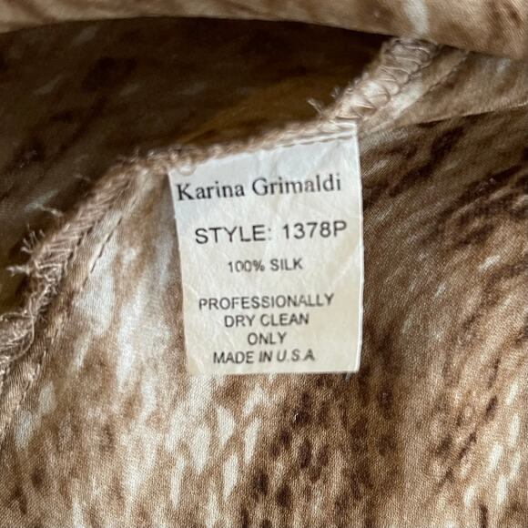 Karina Grimaldi 100% Silk Tank Top - Snake Print - Brown Tan - Size S - Picture 4 of 4